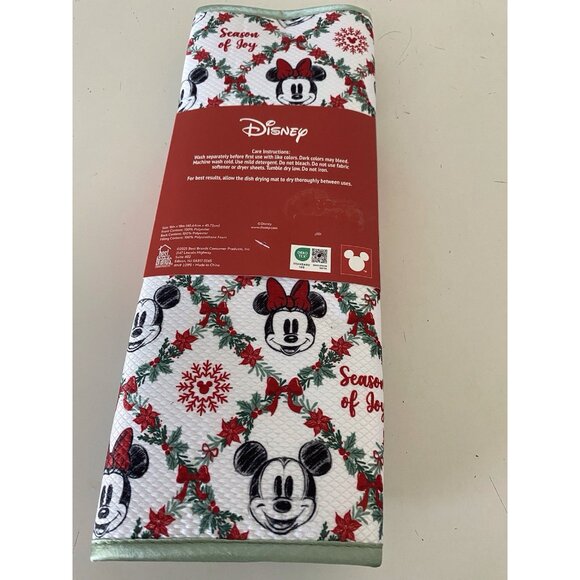 2 Pk Disney Mickey Minnie Dish Drying Mats 16" x 18" Christmas Wreath Holiday - Picture 8 of 16